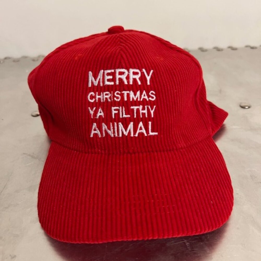 MERRY CHRISTMAS YA FILTHY ANIMAL Trucker  Hat Strap Red Corduroy New With Tags!!